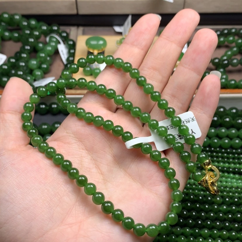 【闪购商品】颈饰未镶嵌和田玉（碧玉）6m冰底辣绿锁骨链无黑点