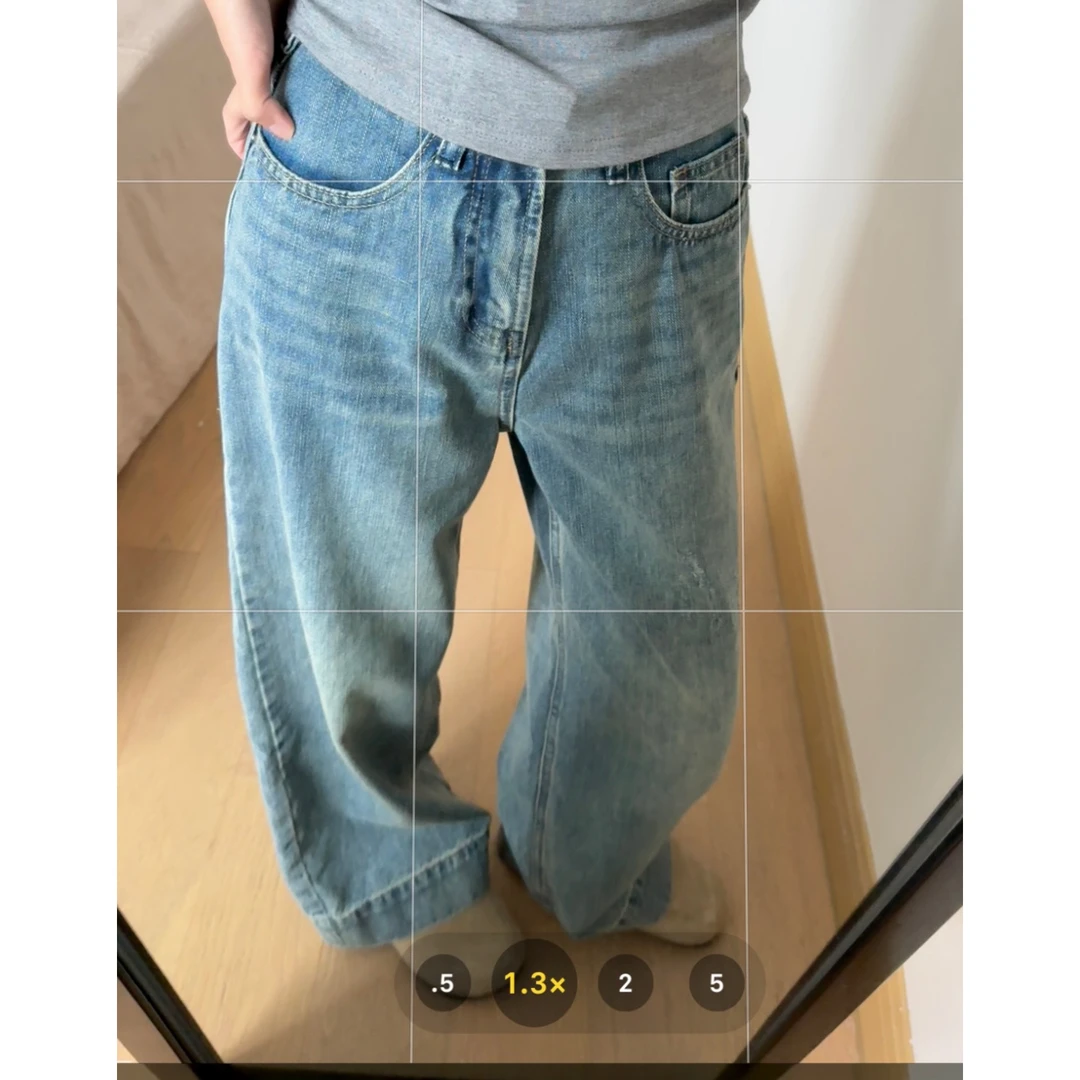 小个子定制款2025新款高腰显瘦阔腿牛仔裤复古休闲长裤