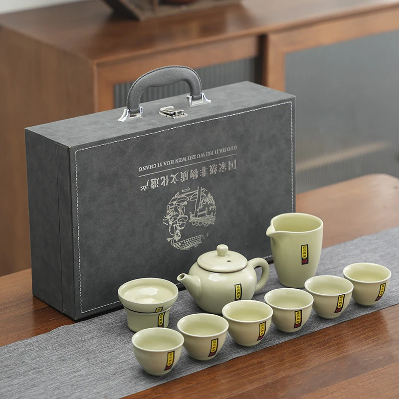 德化陶瓷汝窑功夫茶具套装礼盒装整套泡茶壶高档商务简约伴手礼品