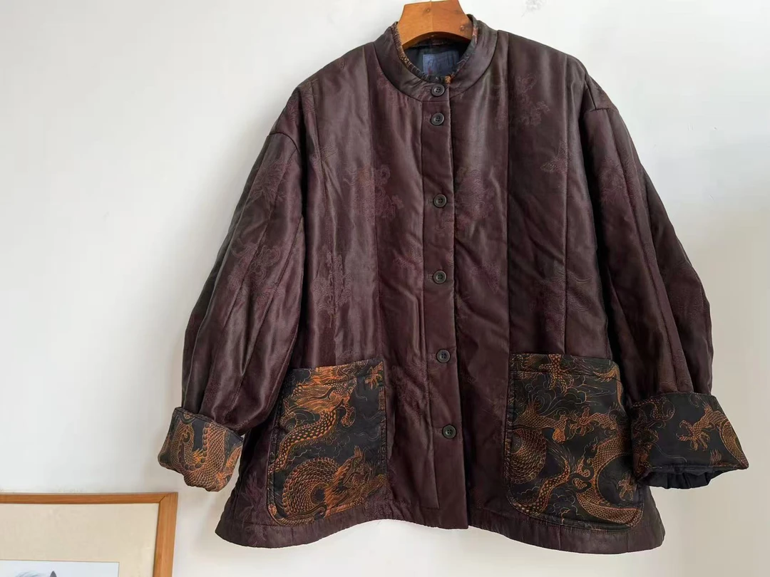 荼-332275原创立领开衫复古高端短棉衣（长67围140）