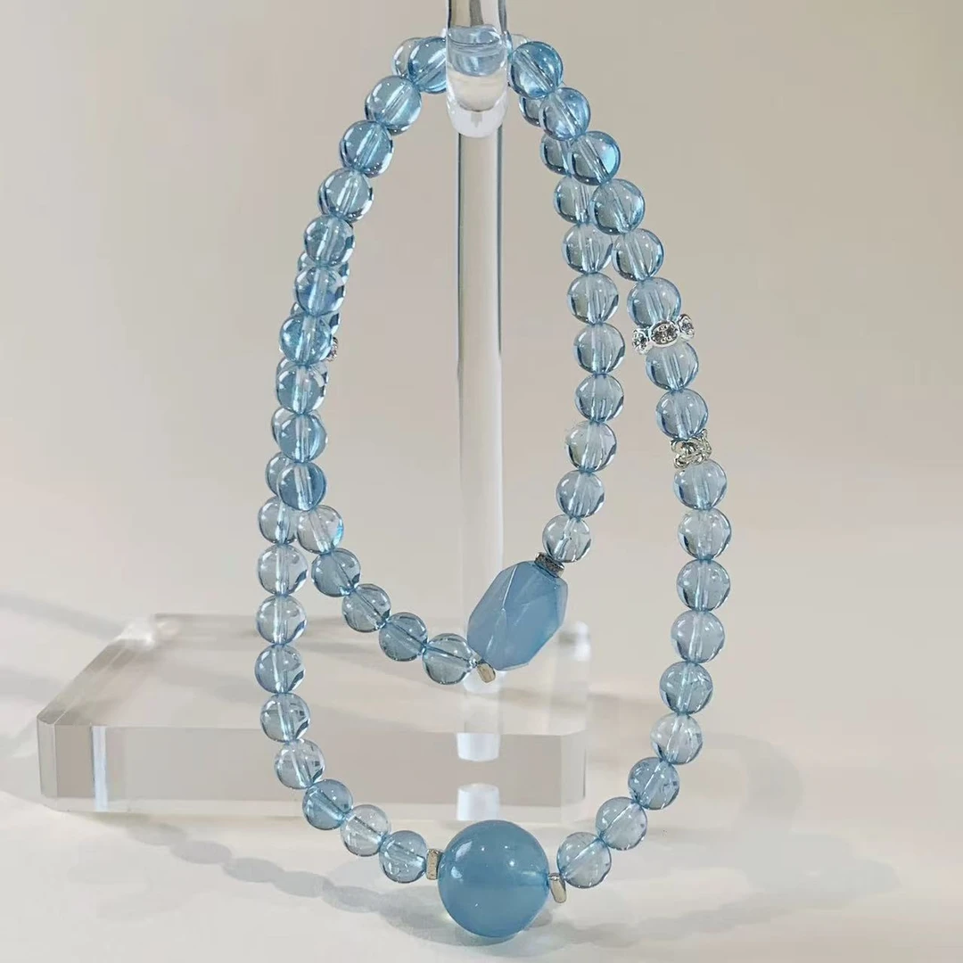 天然海蓝宝双圈设计款手串《退货质检费自理》