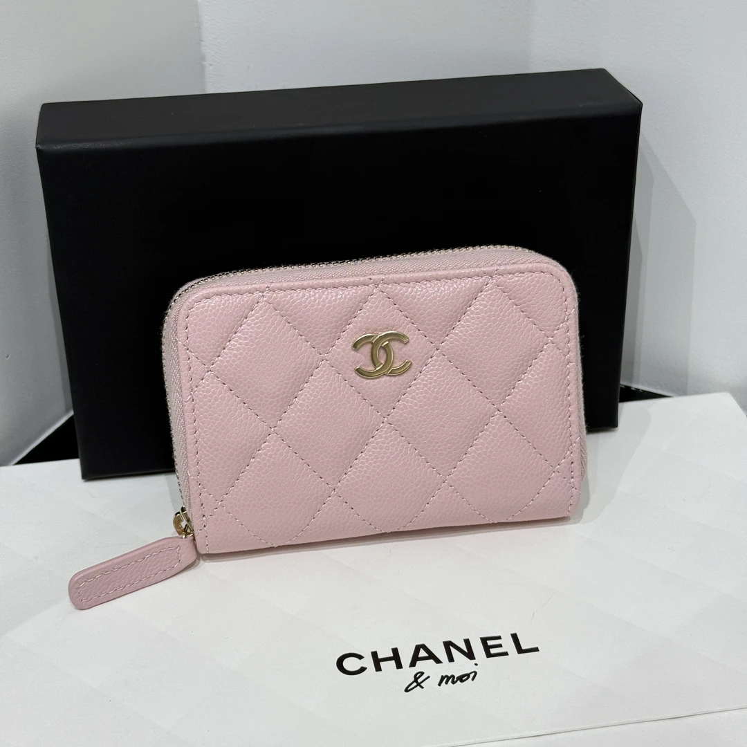 全新未使用 Chanel/香奈儿 25S樱花粉色拉链双C卡包