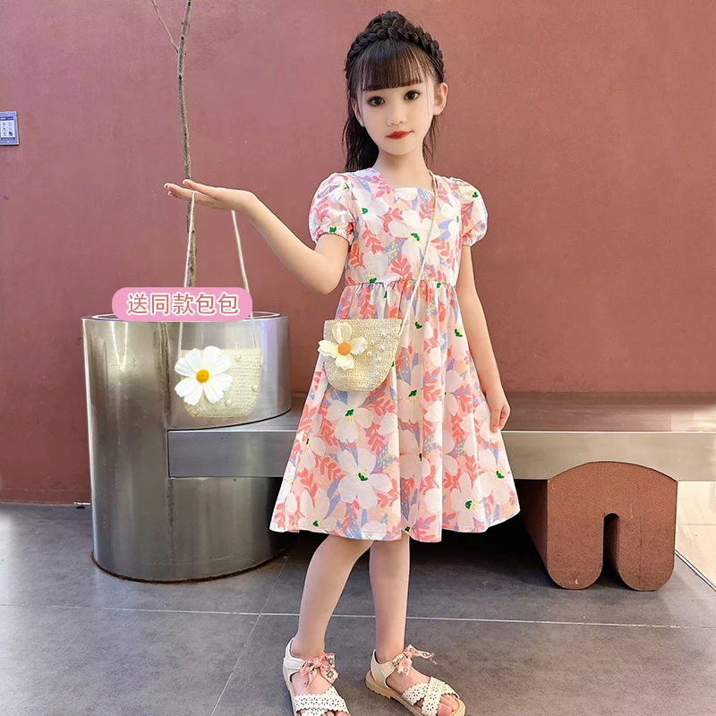 女童连衣裙夏季儿童纯棉碎花中大童女孩时尚洋气女宝宝连衣裙