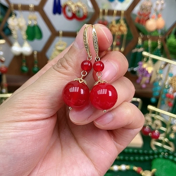 玛瑙/玉髓合金耳饰