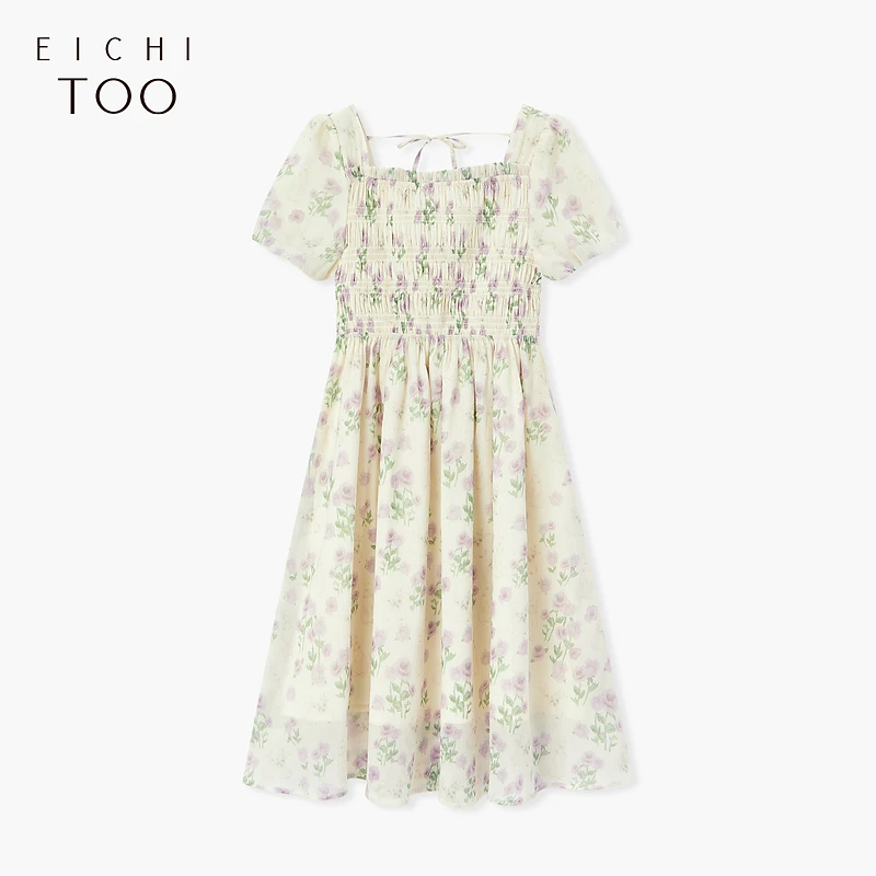 A爱居兔夏季时尚碎花法式浪漫短袖连衣裙EQLBJ2N162A