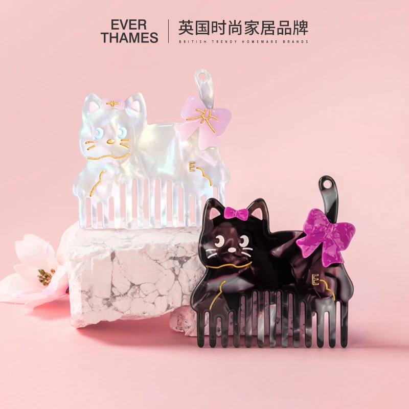 everthames梳子可爱猫咪醋酸便携梳子女孩小巧随身带迷你顺发梳