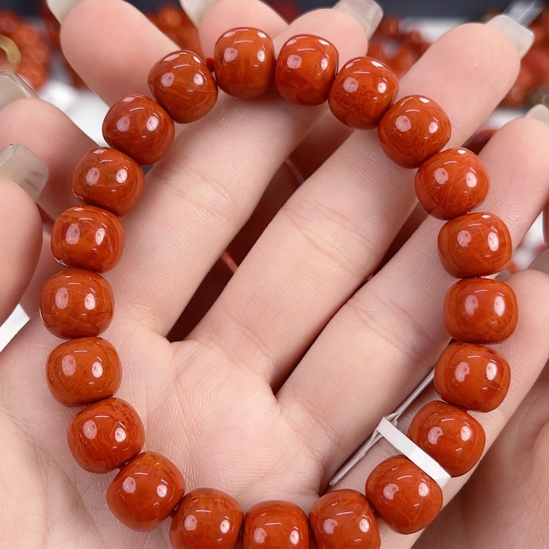 南红玛瑙未镶嵌瓦西柿子红火焰10mm联系手串
