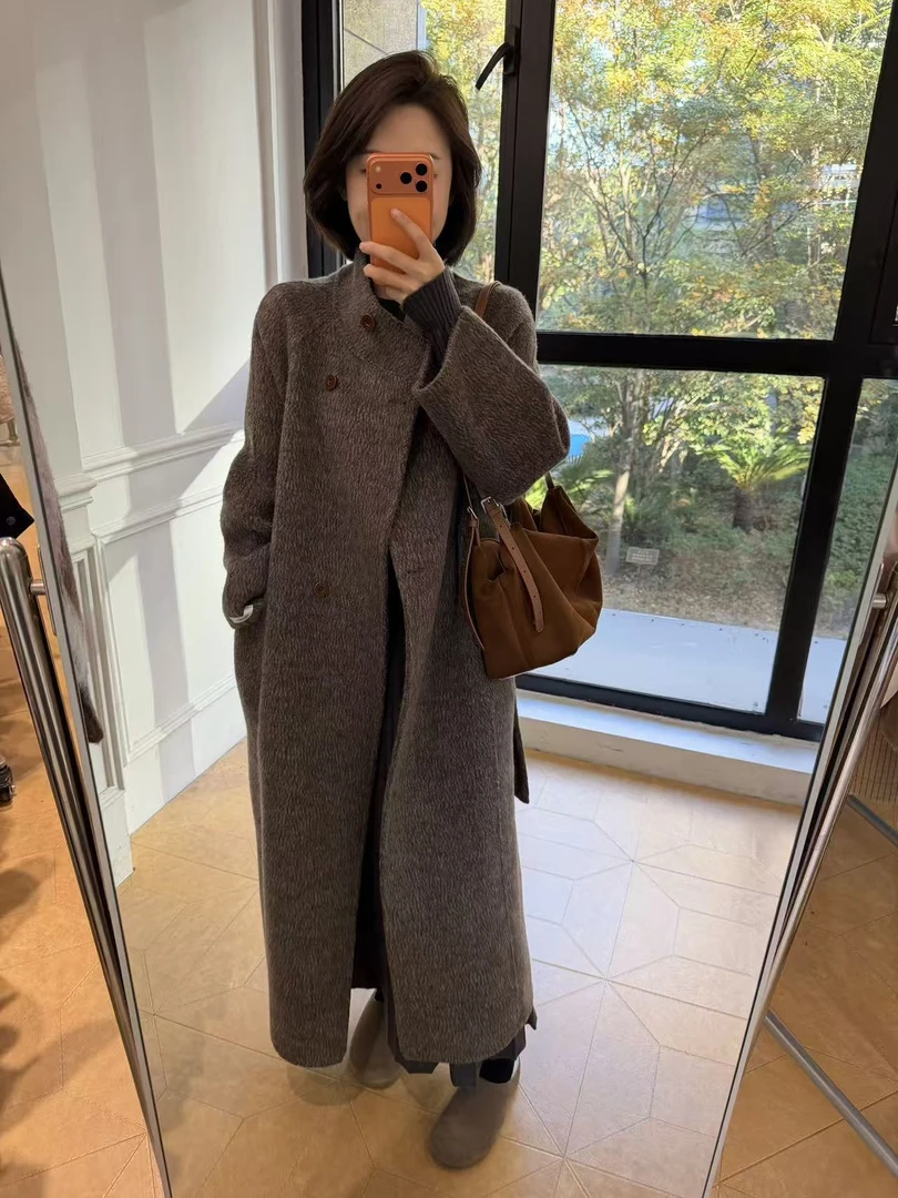 2025新款立领双面羊毛大衣系带时尚气质毛呢外套101