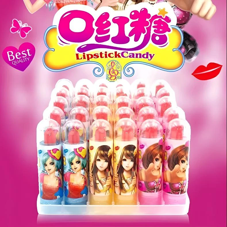 润伊家公主口红糖可吃的口红糖网红唇膏糖旋转糖果棒棒糖奖励硬糖