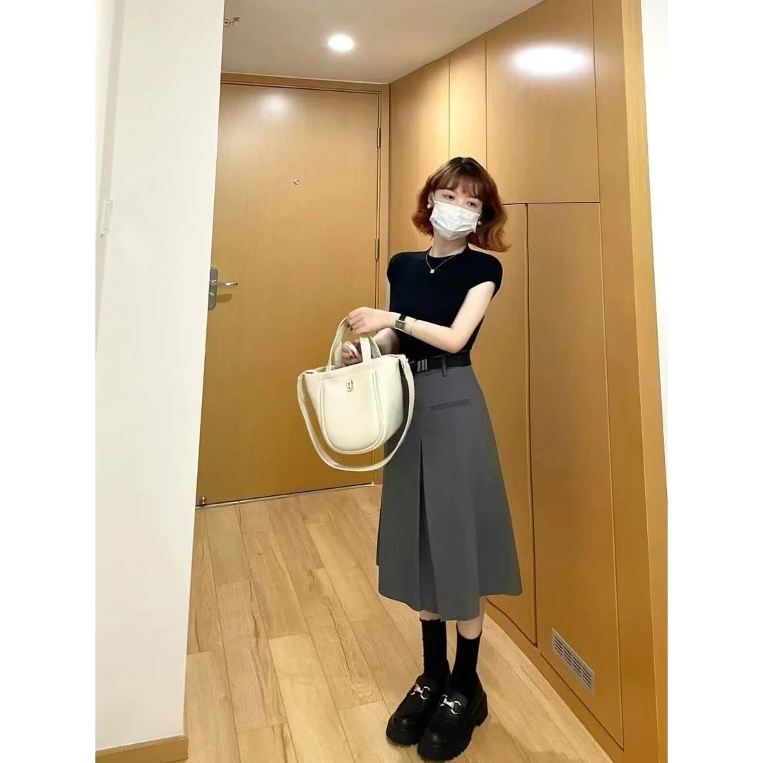 【晨浠定制】新款时尚设计感百褶中长半裙（不配腰带）2025
