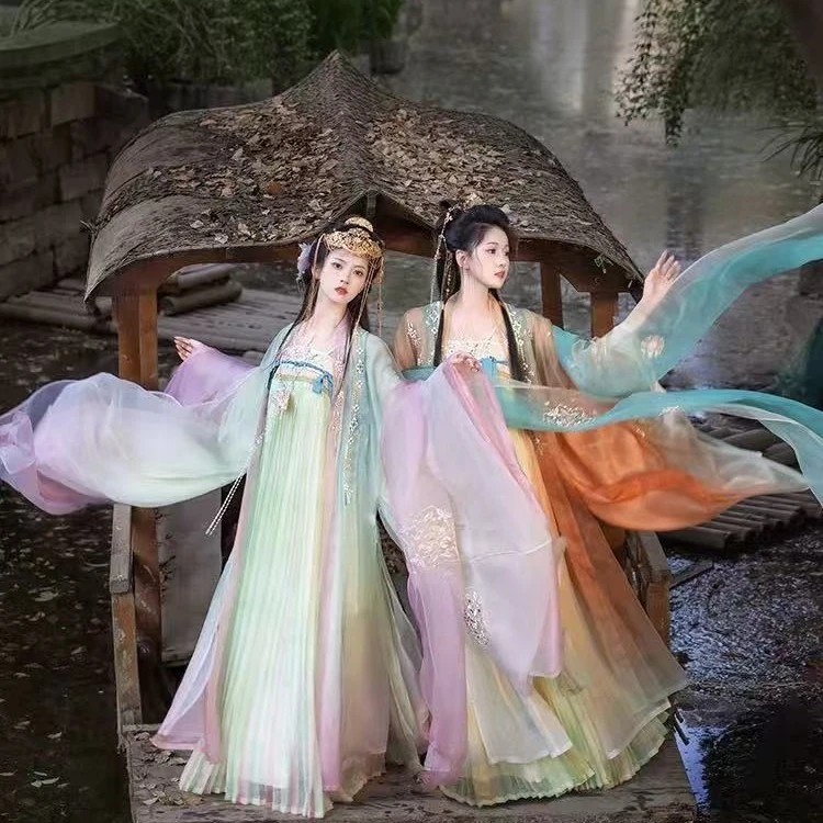 【流云细蕊】唐制齐胸套装披帛重工汉服女成人