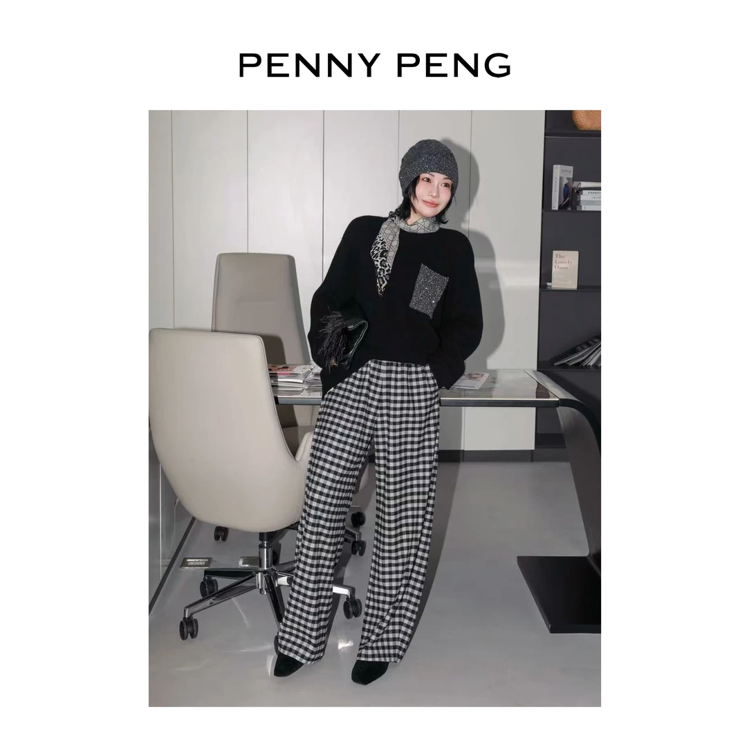 PENNYPENG 夜幕流萤黑标系列百搭老钱风松弛感口袋圆领羊绒套头衫