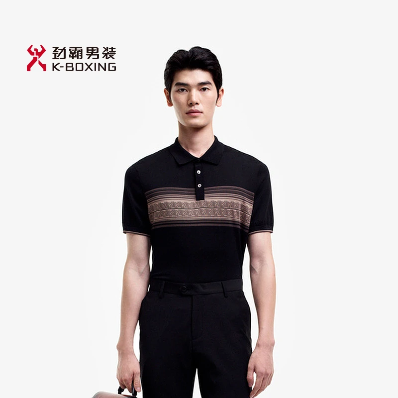 【桑蚕丝】劲霸正品清爽丝绵男装夏季新款条纹男士商务翻领Polo衫