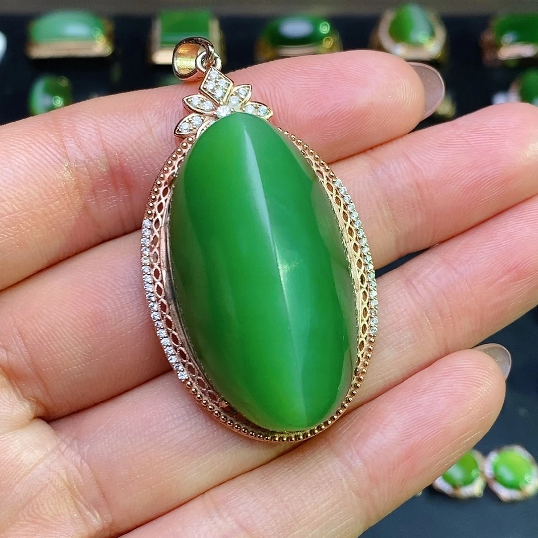 和田玉（碧玉）吊坠银S925镶嵌