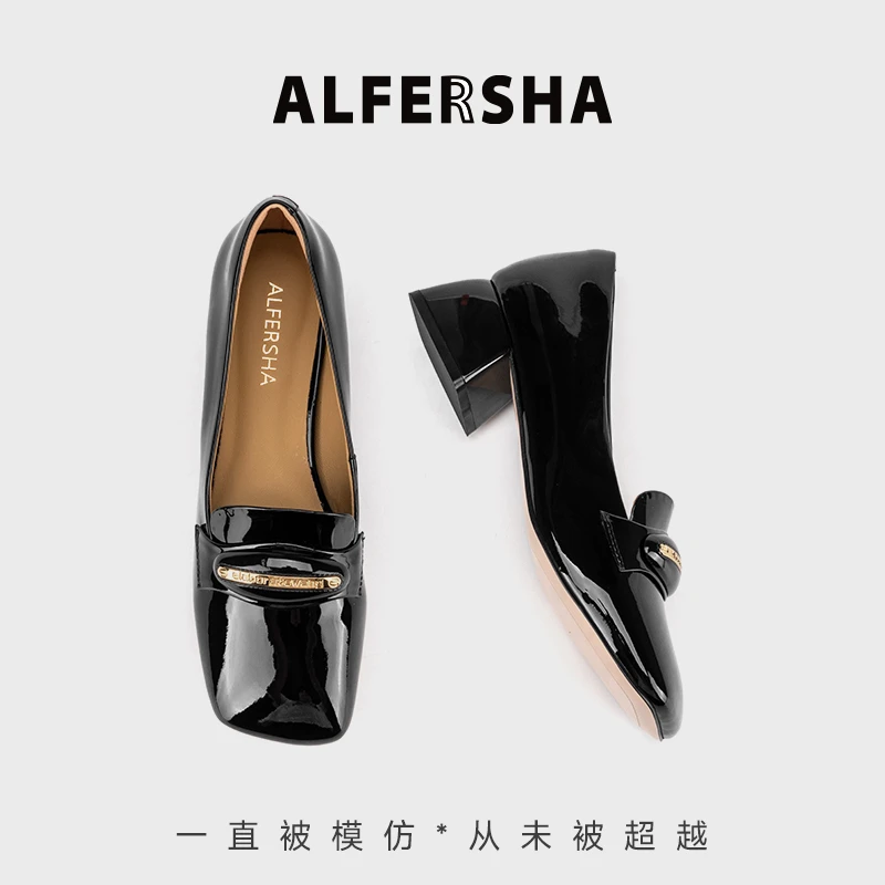 2025春款四季单鞋VIRE联名9688679新款金属扣粗跟方头乐福鞋D