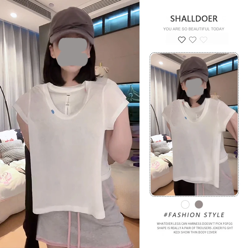 韩版圆领纯色设计感短袖T恤女士2025年夏季新款小众洋气潮流上衣