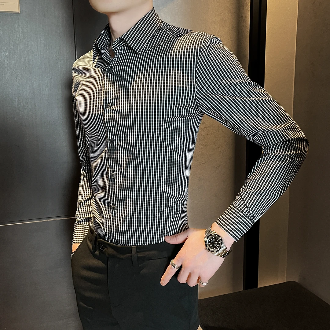 格子衬衫男士长袖春夏季2025新款男装高级感痞帅商务休闲衬衣男款