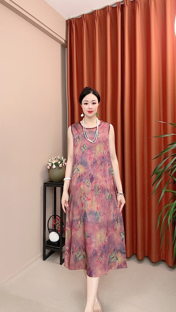 蝶恋花YJ20881 夏季定制中长款气质遮肉减龄碎花连衣裙
