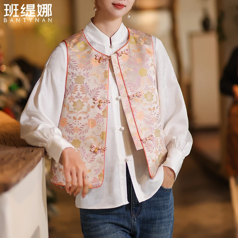 《莫奈花园》新中式百搭显瘦宋锦2025外穿新款国风新中式马甲女款