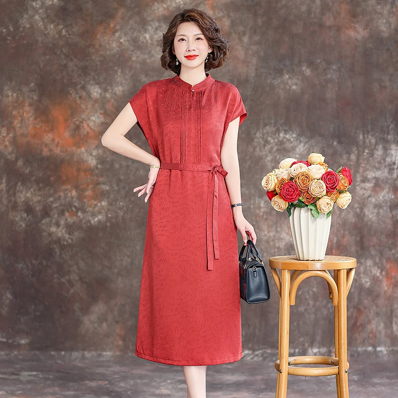 齐黛新中式香云纱连衣裙女2025春夏新款喜婆婆婚宴妈妈装真丝裙子