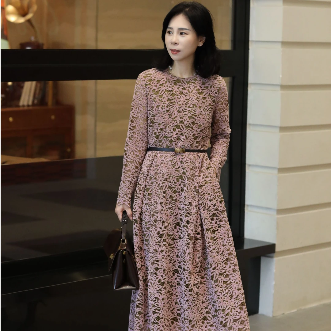 【杜小小】法式高级设计感镂空钩花蕾丝连衣裙显瘦气质收腰长裙9831