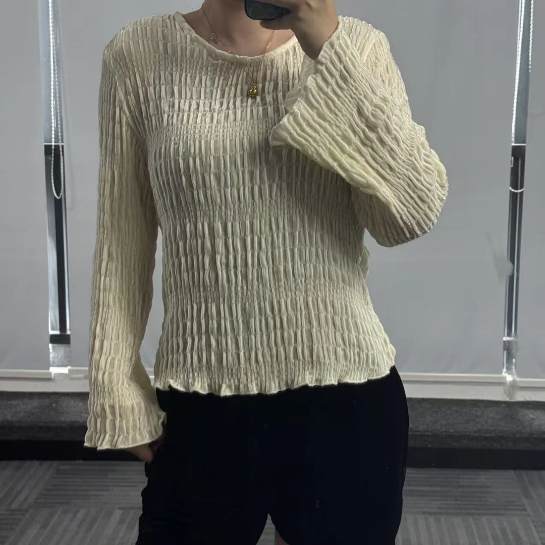 100%桑蚕丝底胚！真丝丝绒打底泡泡袖上衣