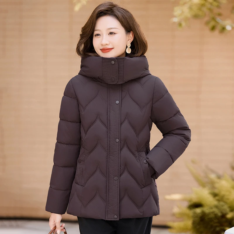 纯色大码装女保暖棉衣妈妈装冬季加厚短棉服外套女装中年中长款