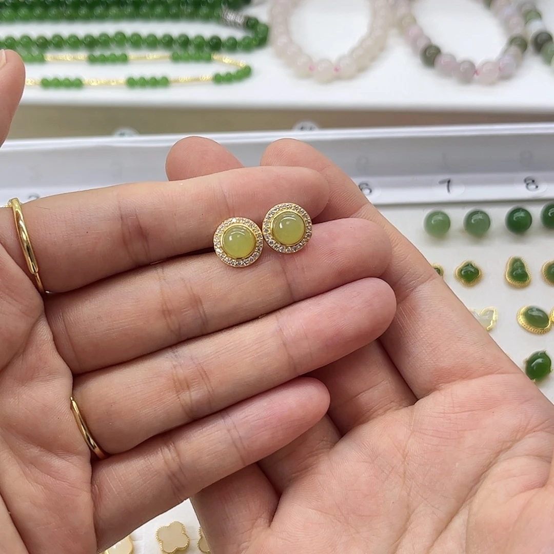 银S925镶嵌和田玉耳饰