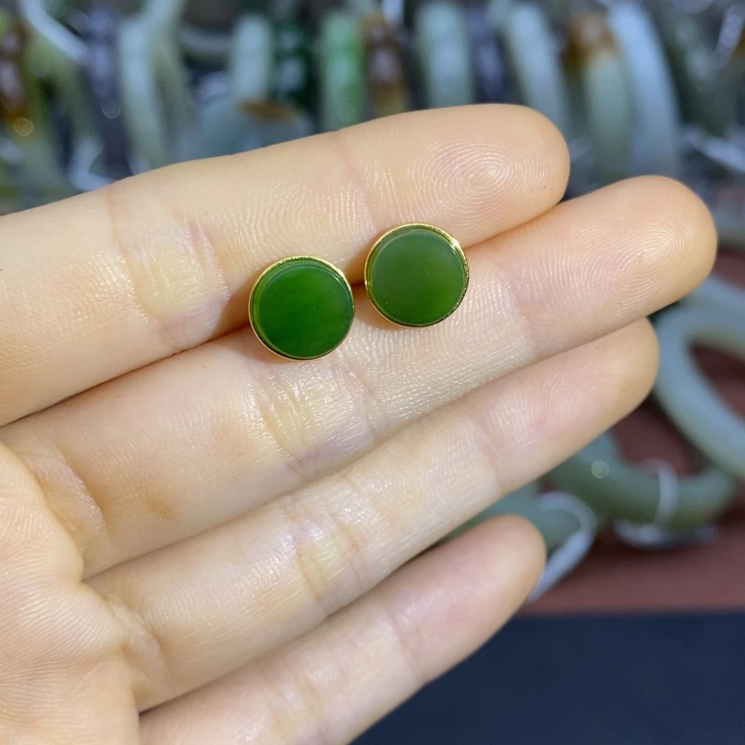 和田玉银S925镶嵌耳饰