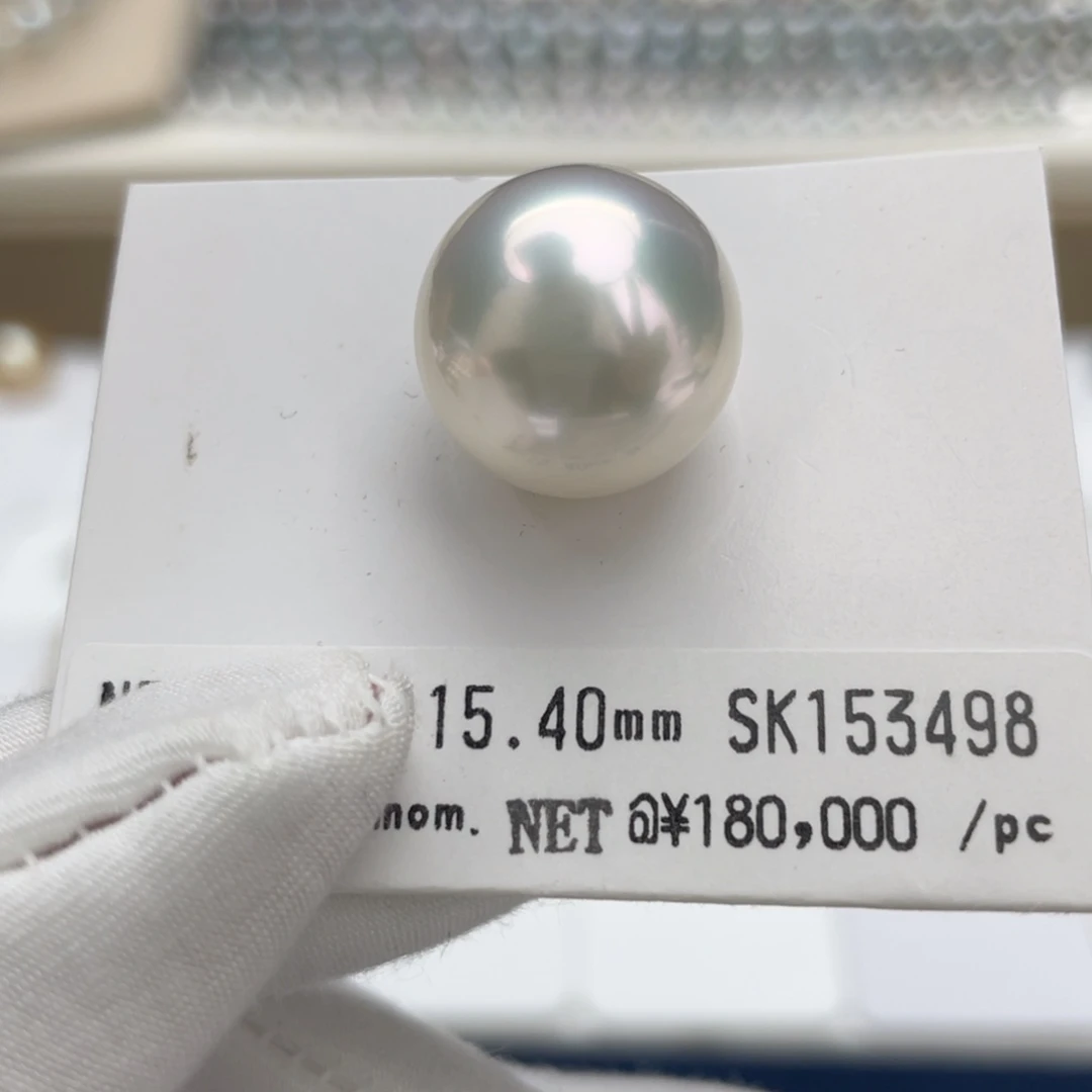 海水珍珠戒圈未镶嵌极光镜面冷银白凤凰澳白正圆极微瑕疵15.4澳白