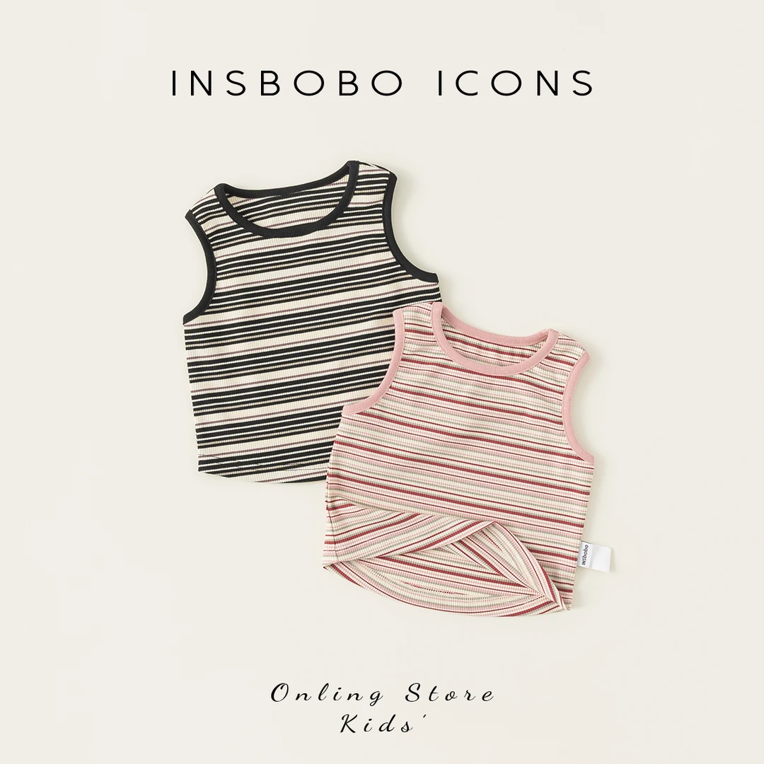 INSbobo男女童背心夏季薄款上衣宝宝后背镂空条纹背心XY25159