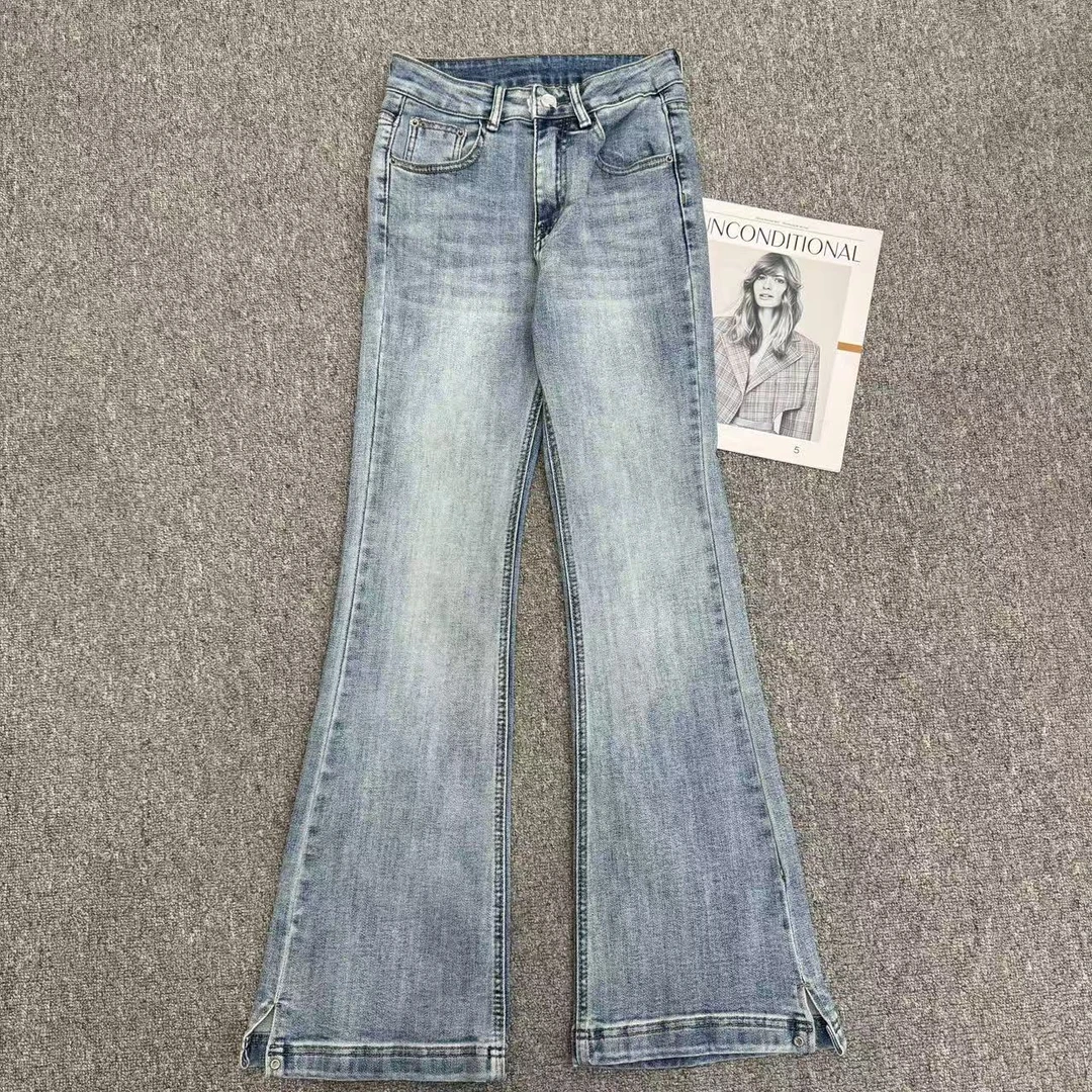 【周周家】5183濮院桑蚕丝牛仔裤喇叭裤女士休闲时尚街头风