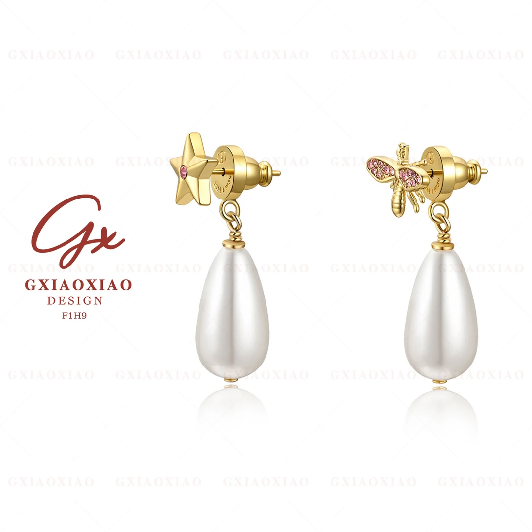 G XIAOXIAO 镀K金 【星风洛】时尚气质蜜蜂耳环 F1H9