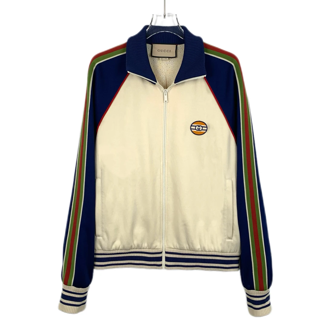 95新 GUCCI/古驰 H14502 拼色翻领长袖拉链夹克外套 XS码