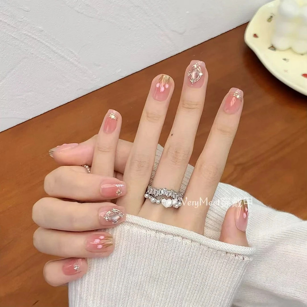 VERY MEET春日ins郁金香腮红甲墨镜粉猫眼温柔气质短方美甲贴55