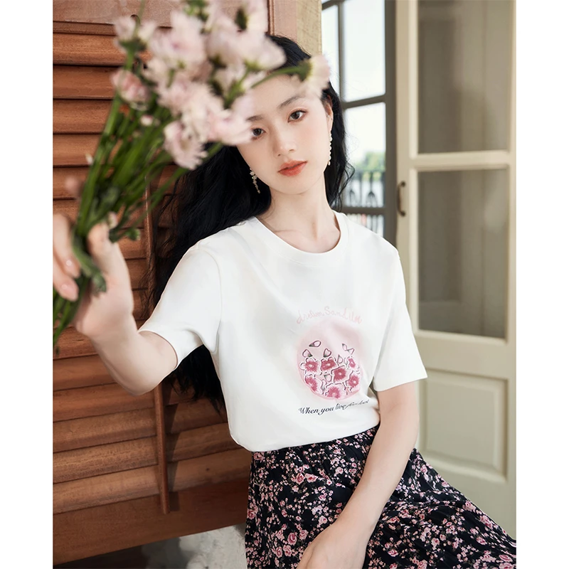 X843120 T恤 香影印花t恤女短袖夏秋季新款休闲时尚