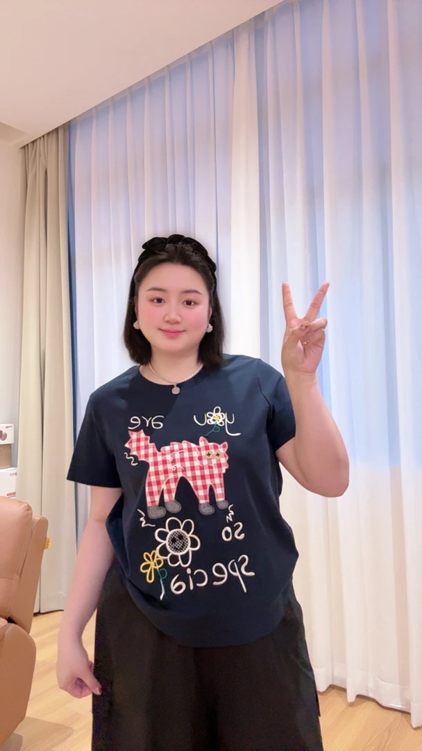 TAOJIA FAMILY【惊奇猫猫】大码森系圆领修身显瘦短袖印花t恤TS0012