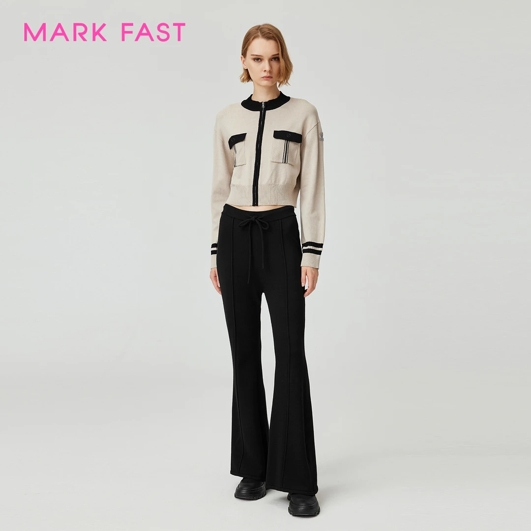 MARKFAST设计师品牌2025秋冬百搭撞色圆领针织开衫M1FFW08100