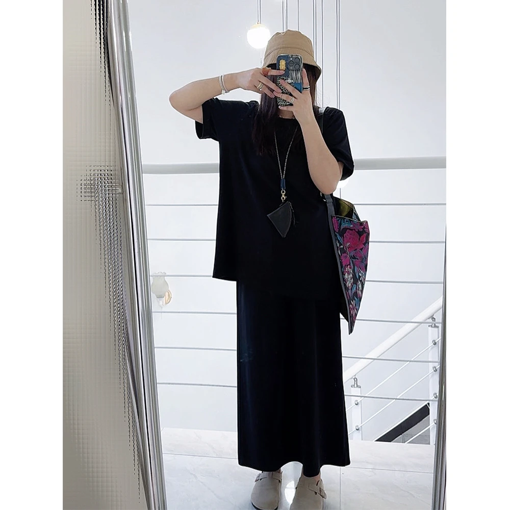 轻禅意切口套装 周青青2025夏季新宽松T恤半身裙两件套装大码显瘦