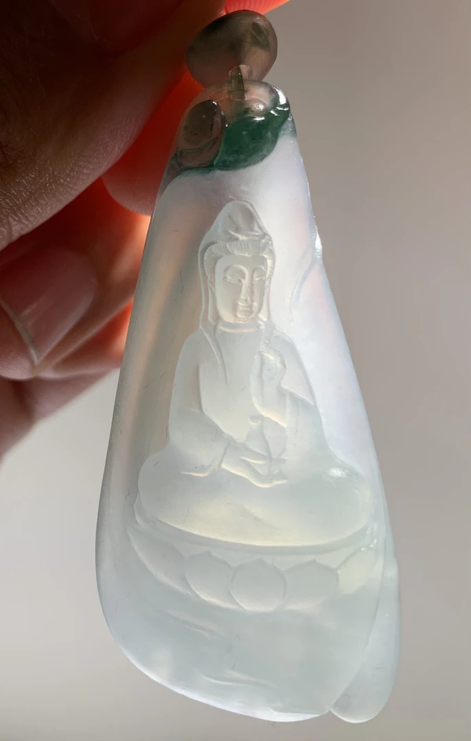 【正冰•素衣观音】缅甸天然A货翡翠随形正冰飘花素衣观音观世音菩萨