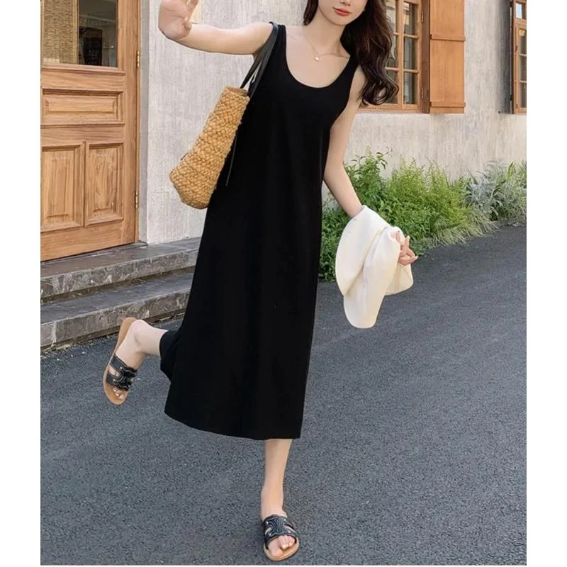 5633秋季新款高级气质显瘦黑色无袖连衣裙