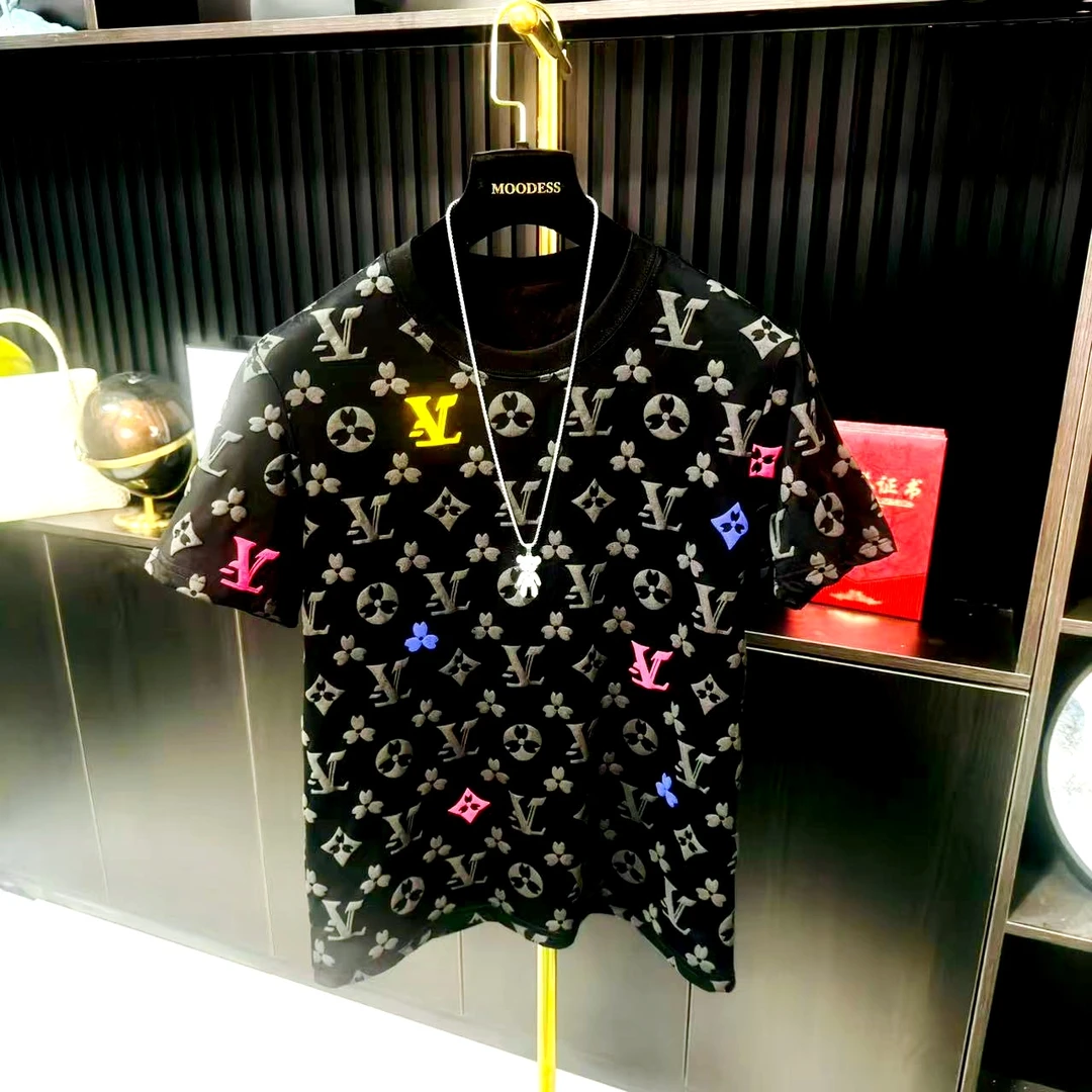 休闲短袖字母春夏常规款夏季T恤网红潮流男士韩版黑色825001-W