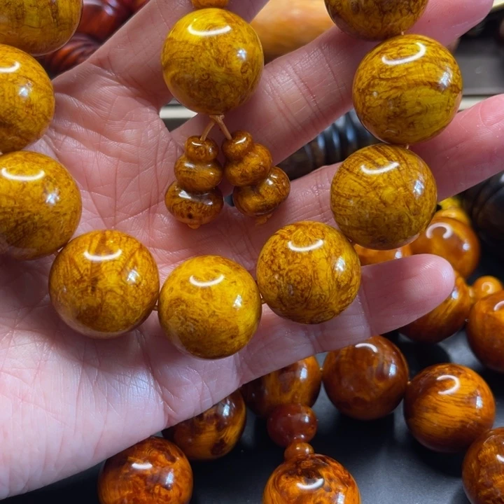 大叶紫檀（黑酸枝木类）雷击木琥珀木精品满油手串