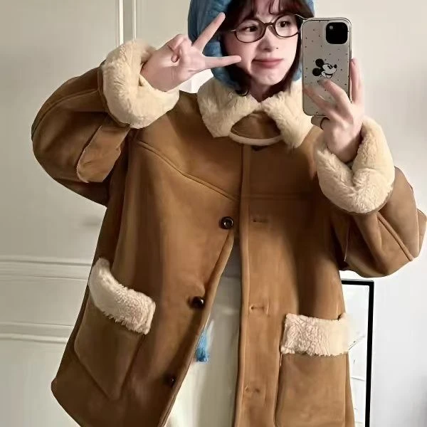 羊羔毛外套女两面穿新款环保仿皮草时尚一体羊羔毛外套女冬季保暖