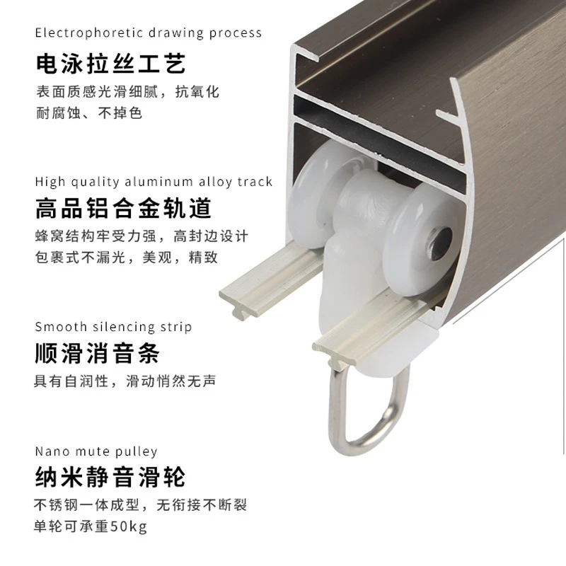 窗帘轨道一整套滑轨静音单双轨铝合金窗帘杆顶装侧装窗帘挂钩配件