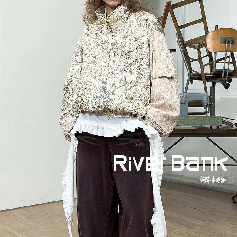 河岸家买手店OPEN YY拼色印花短款立领拉链夹克外套女25早秋