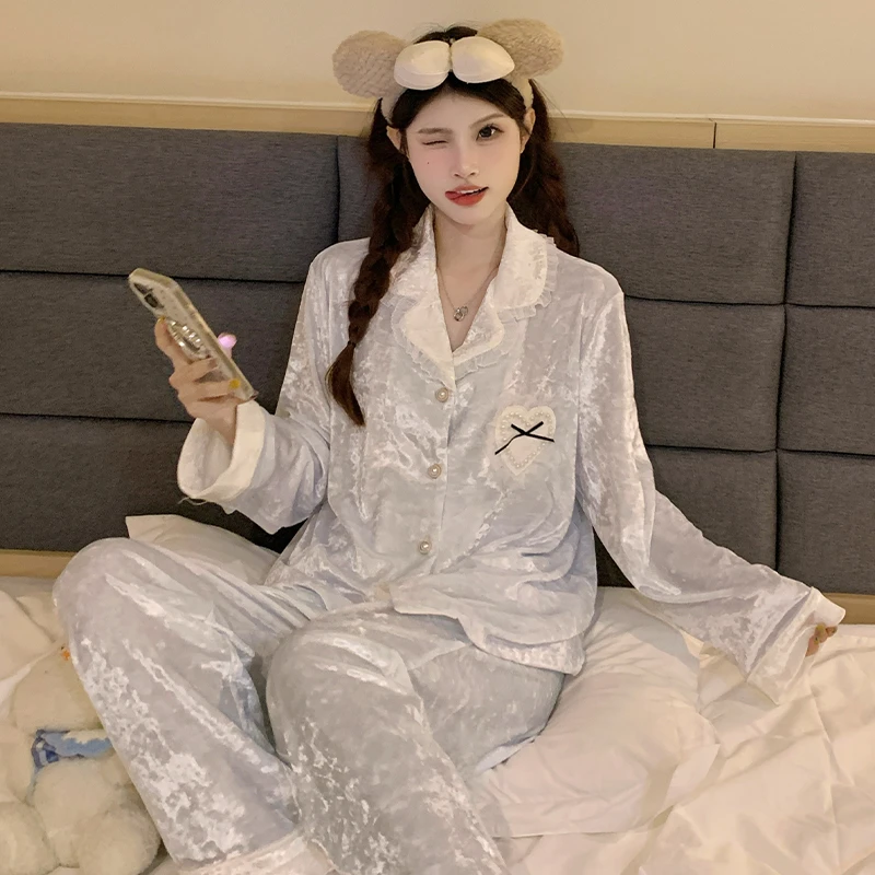 睡衣女春秋冬季金丝绒甜美2025新款家居服两件套装