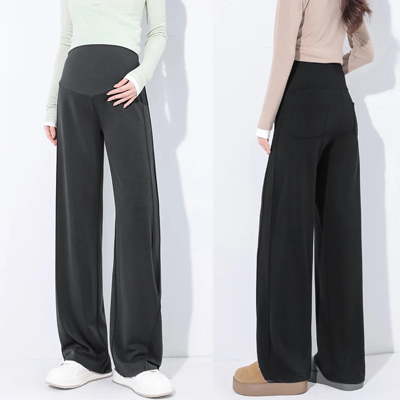 孕妇装春秋款铜氨丝孕妇阔腿裤宽松显瘦直筒垂感休闲冰丝弯刀裤