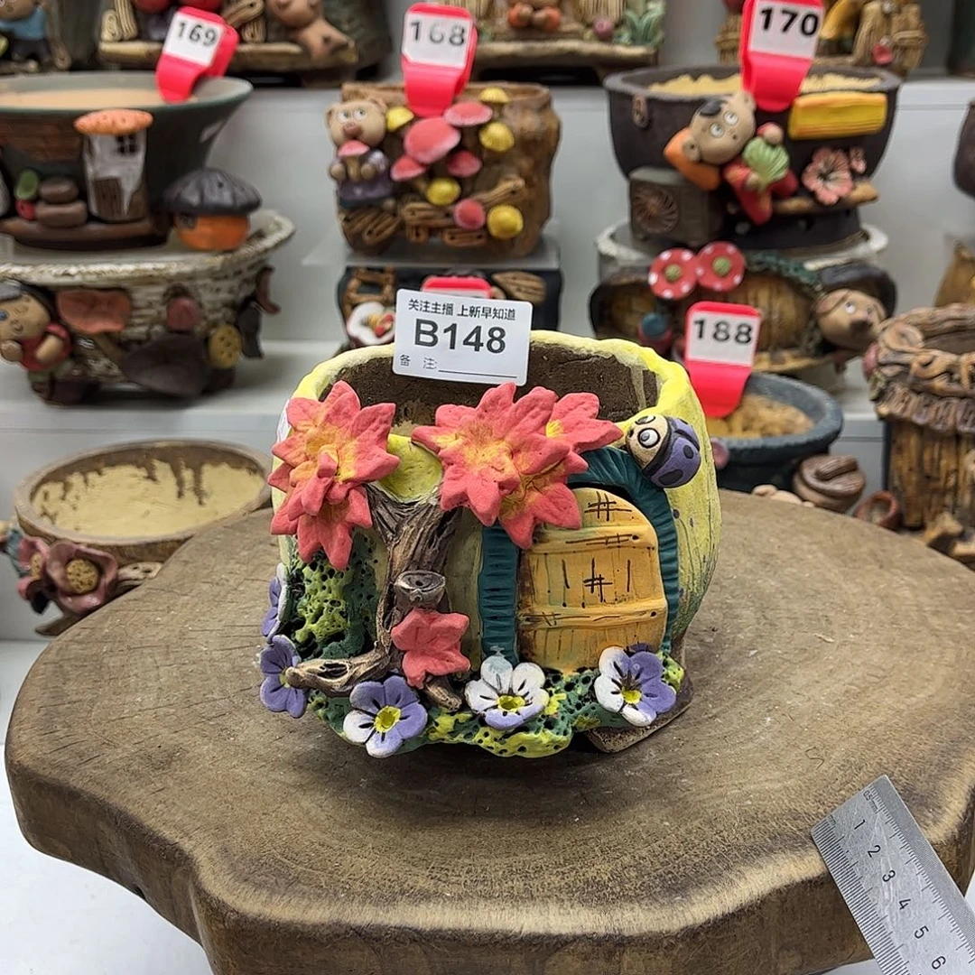 花盆148白狐花盆手捏