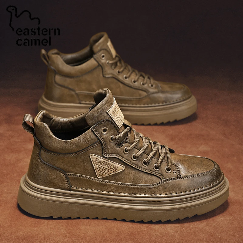 东方骆驼潮牌男鞋2025新款冬季厚底休闲皮鞋工装厚底防滑马丁靴男
